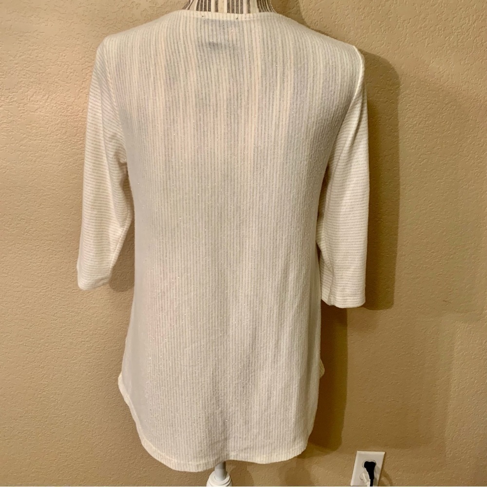W5 Top Large Relaxed Fit White Cream Metallic Gold Pinstripes Knotted Front - Picture 6 of 16